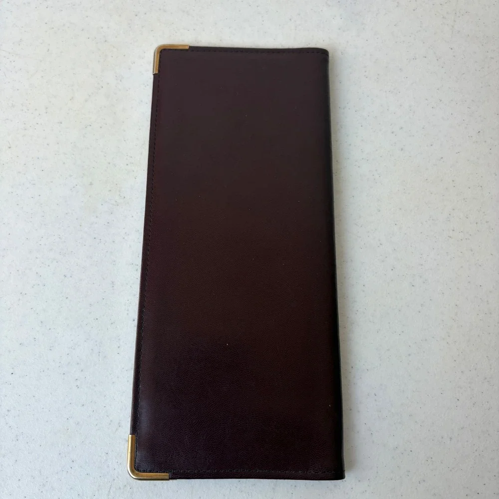 Vintage‎ Burgundy Leather Business Card Holder Gold Corner Slim Card Organizer